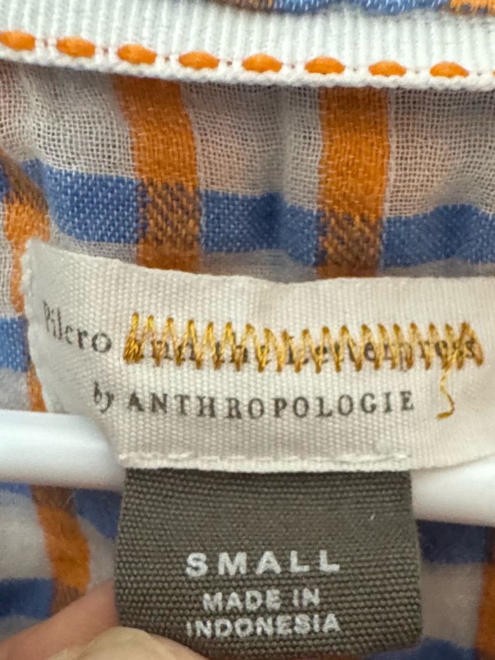 Anthropologie Pilcro Plaid Linen Blend Popover Blouse | Small | Blue & Orange A - Picture 3 of 4